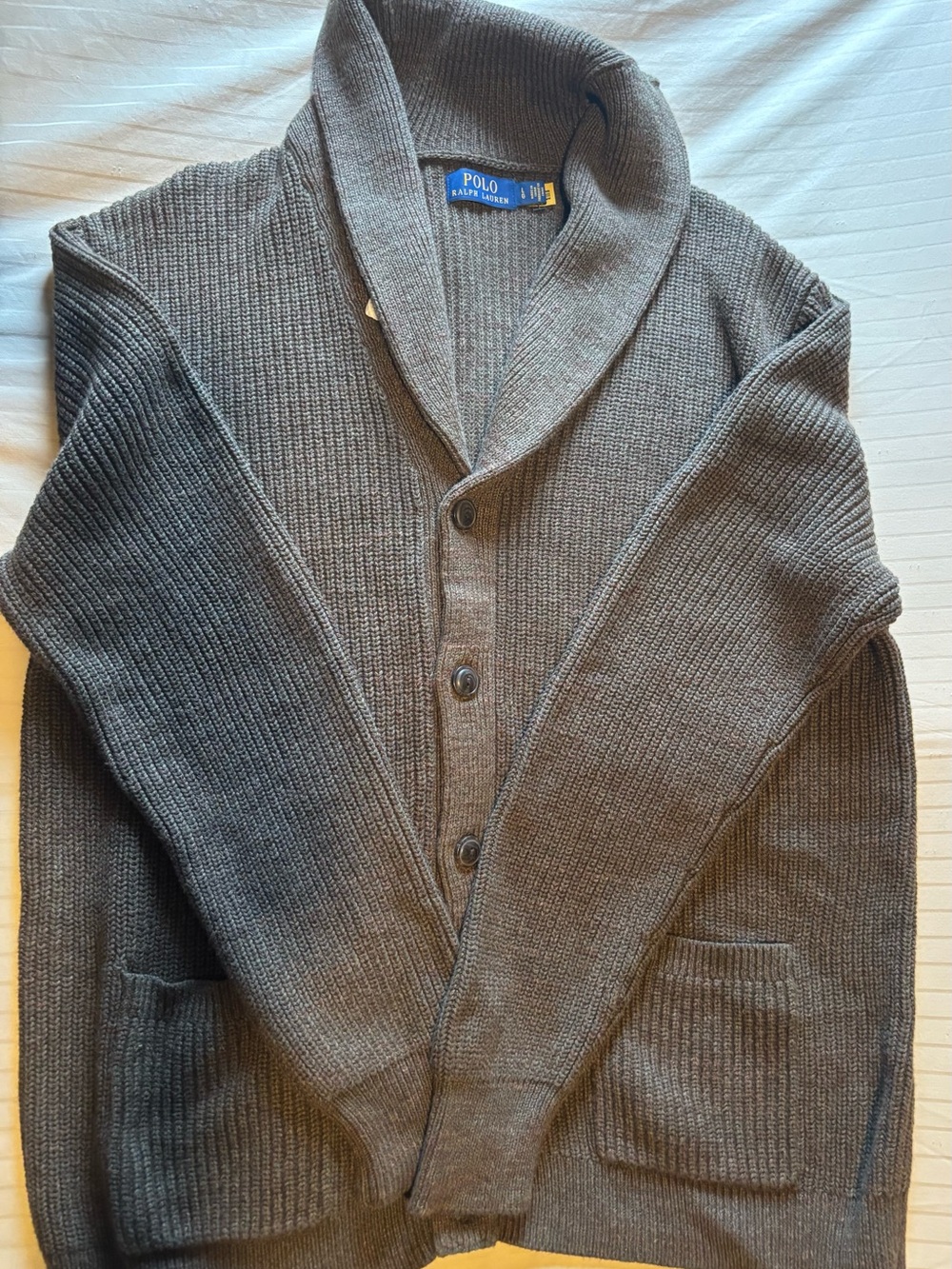 Polo by Ralph Lauren Men's Shawl Collar Brown Olive Ribbed Cardigan